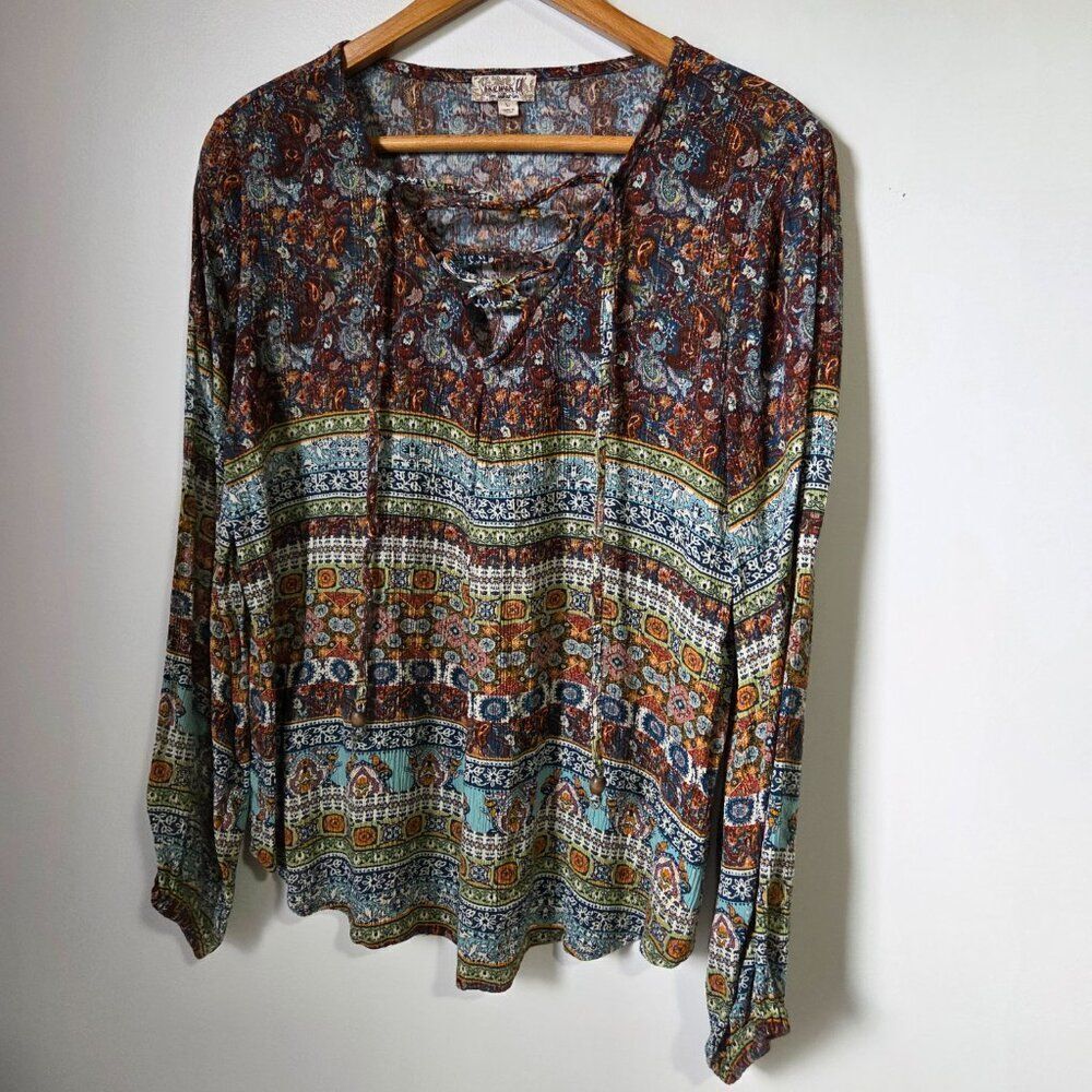 NEVER WORN ONE WORLD BOHO PRINT LONGSLEEVES TOP SIZE LARGE